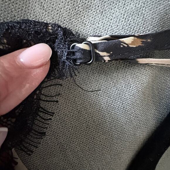 Leopard Print Lace Trim Cami Top XS – Satin Slip Tank Y2K Style Mobwife Vixen - Picture 6 of 6